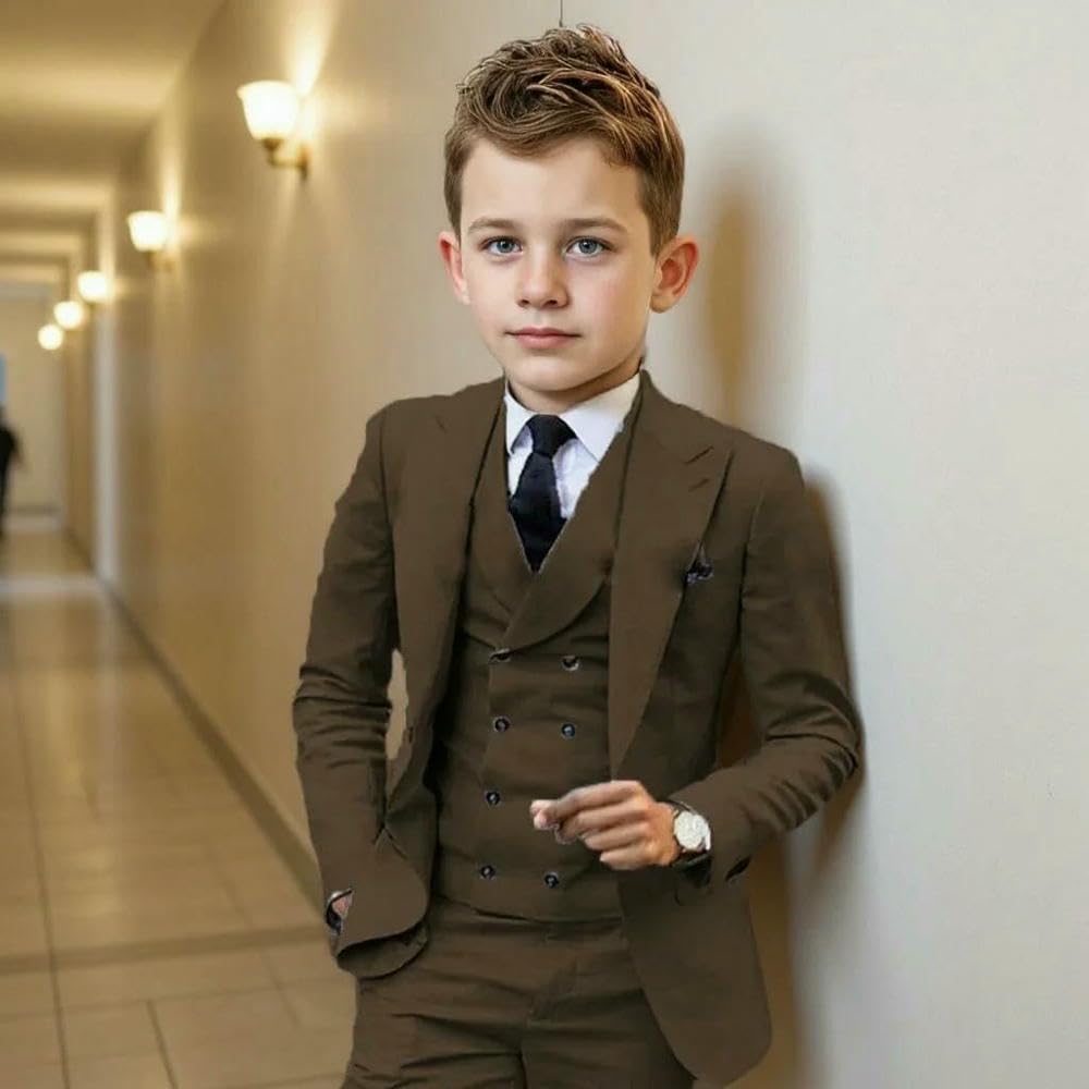 ZBDP - Set da smoking formale per ragazzi da 3 a 16 anni, 3 pezzi, vestibilità aderente, uniformi scolastiche, feste di compleanno