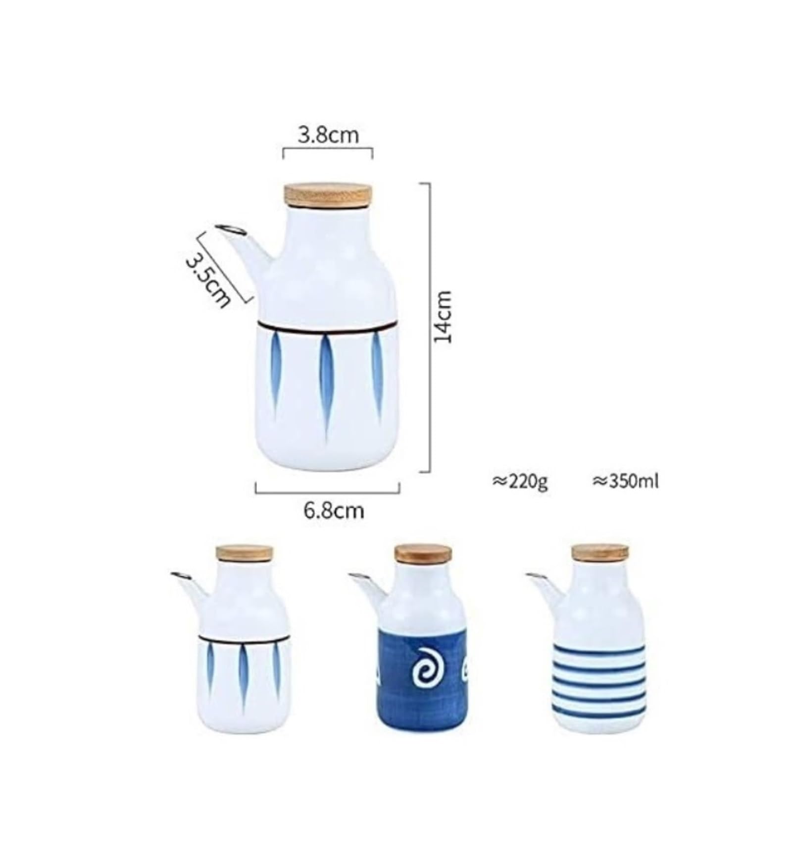 Distributore di Olio E Aceto, Piccolo Contenitore per Olio E Aceto in Ceramica da 350 Ml, Bottiglia per Aceto, Stile Giapponese, Cucina Artigianale,14 * 6.8cm