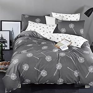 Bettwäsche 155×220 Baumwolle für Winter bis Sommer Grau Weiß Wendebettwäsche Pusteblume Muster 100% Baumwolle Soft Touch mit Reißverschluss 2teilig Set