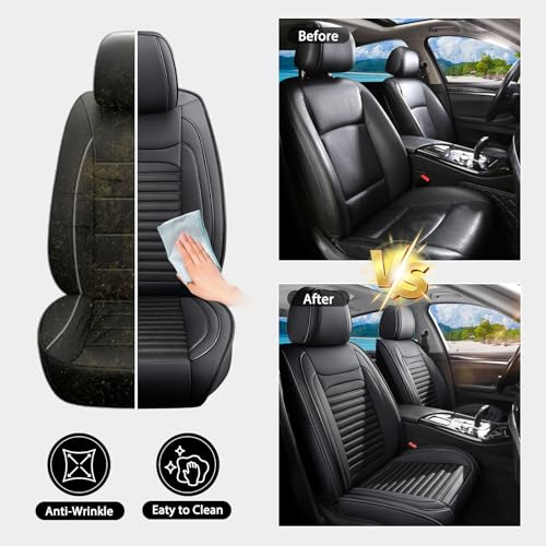 Image of Car Seat Covers Fit for VW Atlas 2018-2025(Black,Front) | Full Coverage Faux Leather Seat Protector Waterproof Airbag Compatible and All-Weather Automotive Seat Covers