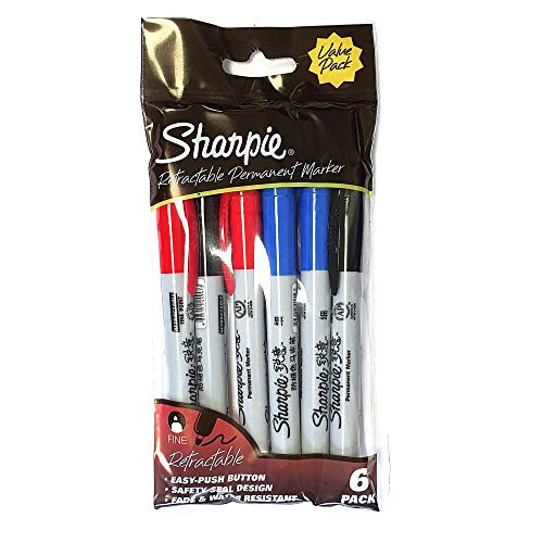 Sharpie Rotuladores permanentes retráctiles | Punta fina, colores estándar surtidos, negro, azul y rojo (6 unidades)