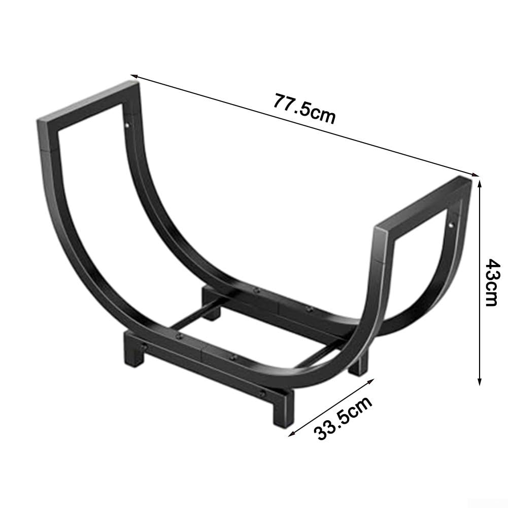 Leñero Metálico en Forma de U para Interior y Exterior, Estante de para almacenamiento Robusto de para acero Inoxidable Negro, para soporte Estable para Leña con Base Trapezoidal 77.5x33.5x43cm