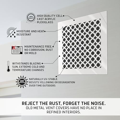 SABA Home Decor Air Vent Cover Grille - Acrylic Plexiglass 4 x 6 Duct Opening, 6 x 8 Overall White Finish Decorative Covers for Walls & Ceilings NOT for Floor USE, Venetian - Thumbnail 3