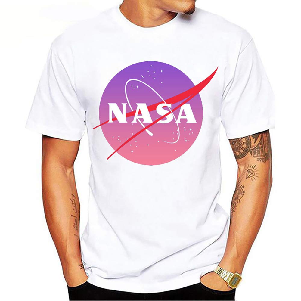 NASA Space Logo Retro Graphic Graphic Tee T-Shirt for Men, NASA Logo Letter Print Crop Tops Summer T-Shir, Casual Daily Outdoor Date
