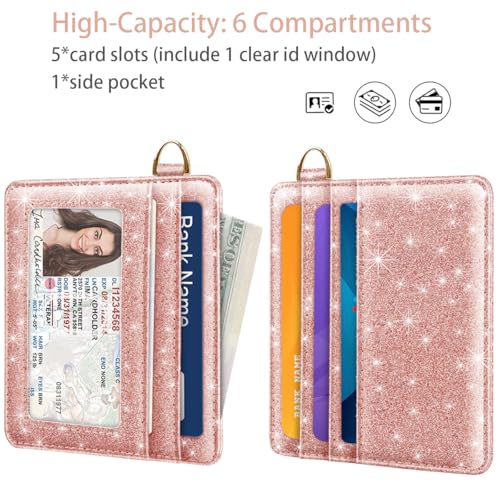 Image of Slim Minimalist Pocket Credit Card Holder Wallet Women | RFID Blocking Lightweight Thin Small Cute Card Cases, Glitter Rose Gold