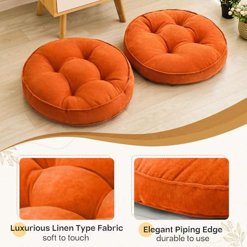 1 MIDDLE ONE Floor Pillow Set of 2, Memory Foam Floor Cushions for Adults, Large Meditation Pillow for Sitting, 22 x 22 Inches (Round | Orange) by 1 MIDDLE ONE - Image 3