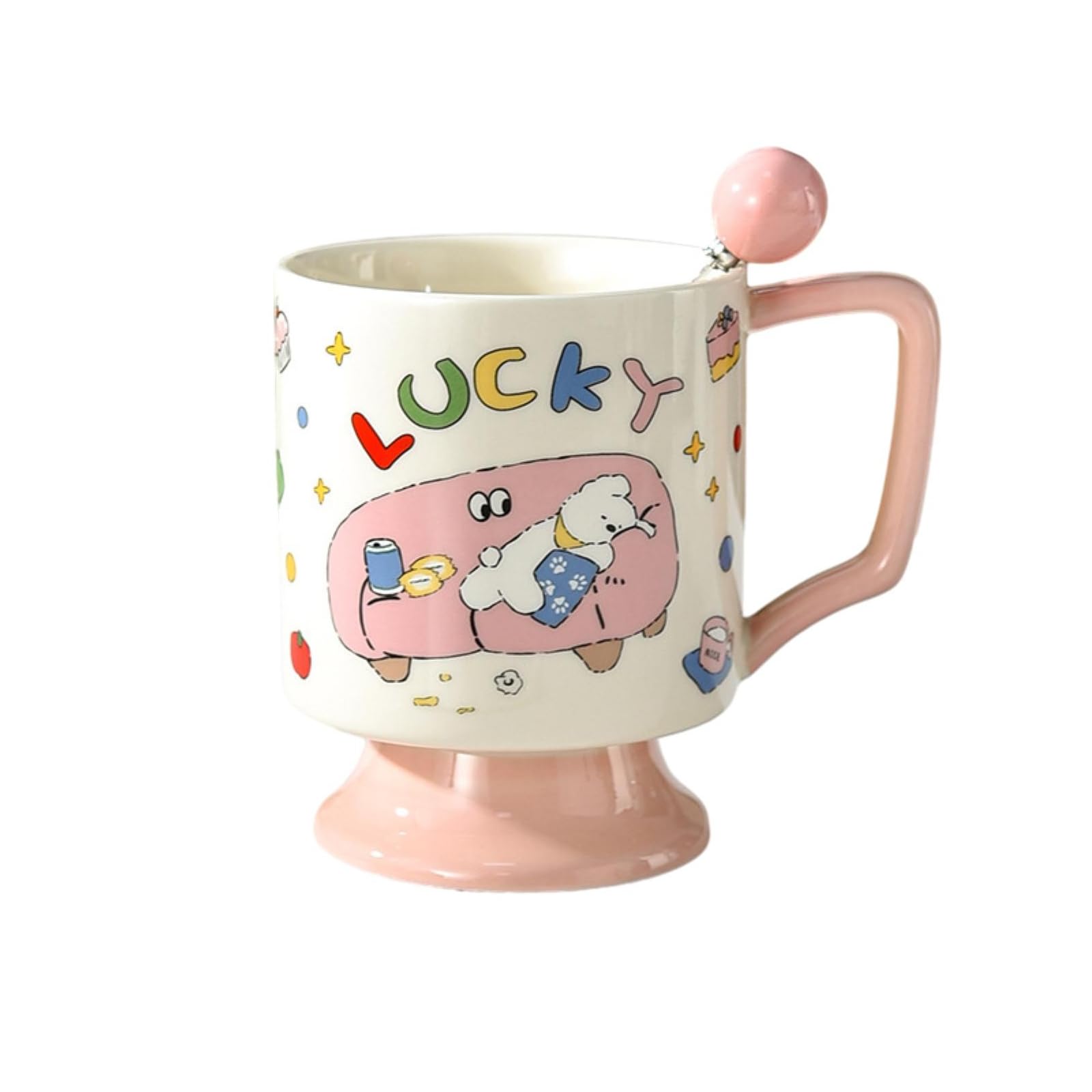 Taza alta de cerámica descubierta de 430 ml, diseño retro, color rosa, 430 ml