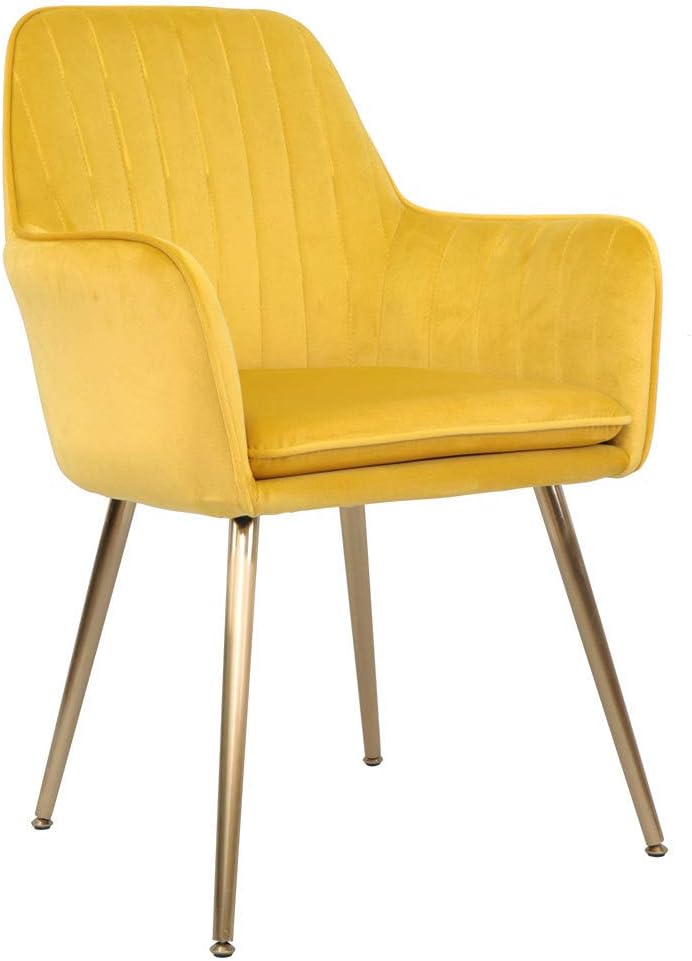Five Stars Furniture Velvet Dining Chair,Accent Chair, Modern Leisure Armchair Living Room Chair,Home Desk Chair,Golden Metal Legs (Yellow) Set of 1