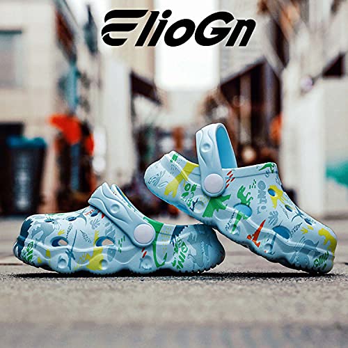 Toddler Boys Girls Classic Garden Clogs Cute Dinosaur Cartoon Slides Slippers Breathable Quick Dry Beach Pool Sandals Home Non-Slip Slipper Children Water Shoes Sky Blue 140 #TOP3