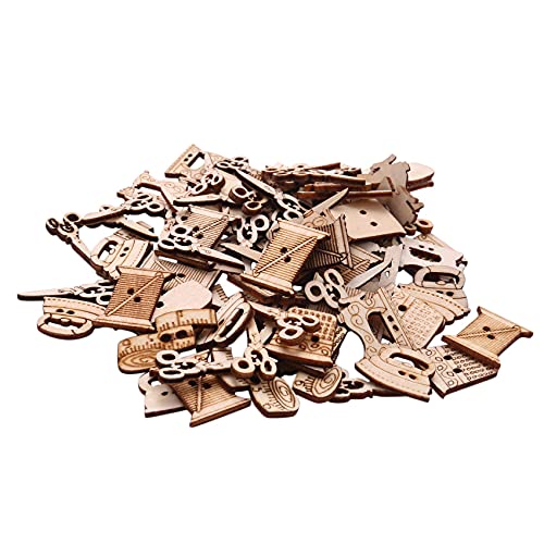 Gathukila 100 bottoni in legno a forma di forbici per macchina da cucire per vestiti per bambini bottoni decorativi per scrapbooking accessorio