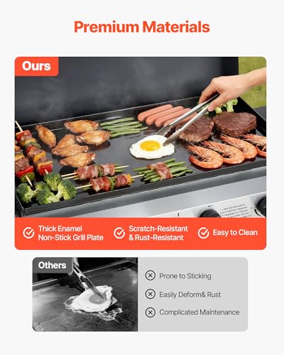 Image of VEVOR Gas Griddle, 4-Burner Flat Top Grill, 29 inch Grill Plate Propane Griddle with Wheels, Lid, 28000 BTU Outdoor Flat Top Grills for Pan-Frying, Grilling, Stir-Frying, & BBQ, Pulse Ignition
