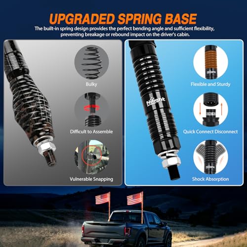 Image of Nilight LED Whip Light 2PC 6FT Spiral RGB Antenna Whips with Spring Base, App /Remote Control DIY Chasing Patterns Brake & Reverse Turn Signal Lights for Side by Side ATV UTV RZR Can-Am Buggy Jeep