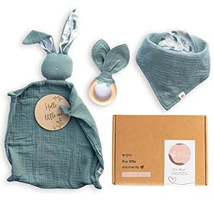 Mikito Baby Geschenk Junge & Mädchen/Neugeborenen Geschenk mit Musselin Schnuffeltuch + Beißring + Lätzchen + Baby…