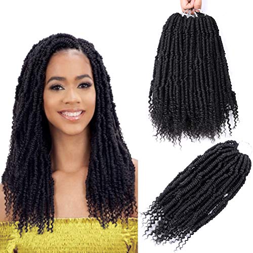 Bomb Twist Crochet Hair 12 Inch Pre-Looped Senegalese Spring Twist Crochet Braids Hair Curly End Synthetic Hair Extension 24Roots Short Ombre Passion Twist Braiding Hair (#1B)