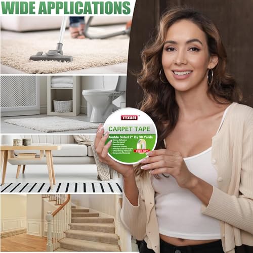 Image of YYXLIFE Double Sided Rug Tape, Heavy Duty for Rugs & Floors, 2 inch x30YD