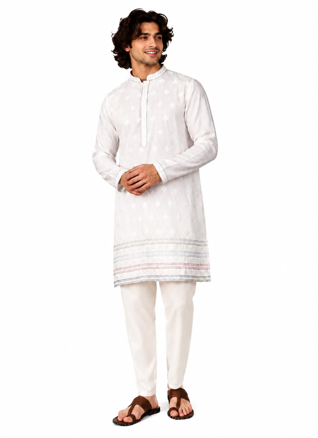 amazon brand - tavasya Men Men's Geometric Embroidered Traditional Ethnic Wear Kurta-picture-25