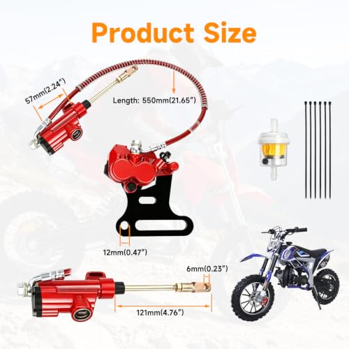 Image of FVRITO Rear Hydraulic Brake Master Cylinder Caliper for SSR 125 Dirt Bike | Pit Bike Rear Brake for 70cc-150cc Tao tao Coolster Roketa Apollo Baja X-pro SDG, 12mm Wheel Shaft, Precision Stopping, Red