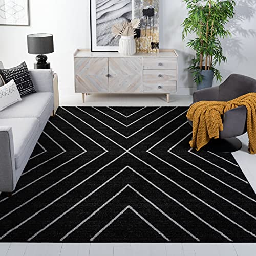 Image of SAFAVIEH Adirondack Collection 8' x 10' Black/Light Grey ADR251F Modern Geometric Non-Shedding Living Room Bedroom Area Rug