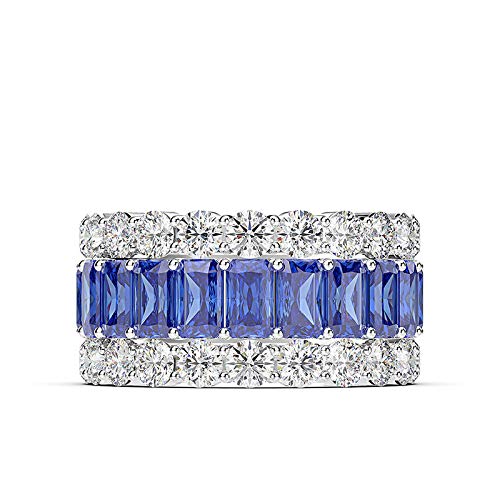 Elegant Micro Pave Blue Sapphire Eternity Band Ring in 14K Solid Gold over S925, Blue Gemstone Wedding Band for Her