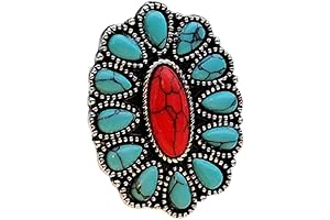 Bohemian Turquoise Oval Flower Rings: A Vintage Statement