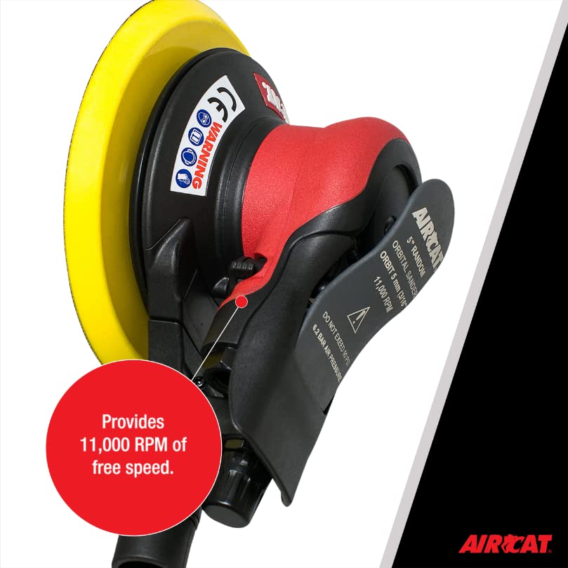 AIRCAT Pneumatic Tools 6700-5-336CV: Central Vac Orbital Palm Sander 11,000 RPM, Red/Black, 5-Inch - Image 4