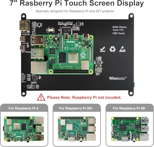 Image of wisecoco 7 Inch Touchscreen Monitor for Raspberry Pi HDMI IPS 1024 x 600 Mini LCD Display for RPI Pi 5 /4B /3B 2 Zero B B+ Windows Driver-Free