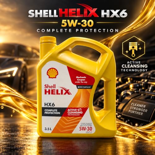 Image of Shell Helix HX6 5W-30 Synthetic Technology Motor Oil for Petrol & Diesel Cars (3.5L), Enhanced Engine Protection & Smooth Performance