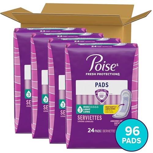 Image of Poise Incontinence Pads for Women, 3 Drop, Long, 96 ct