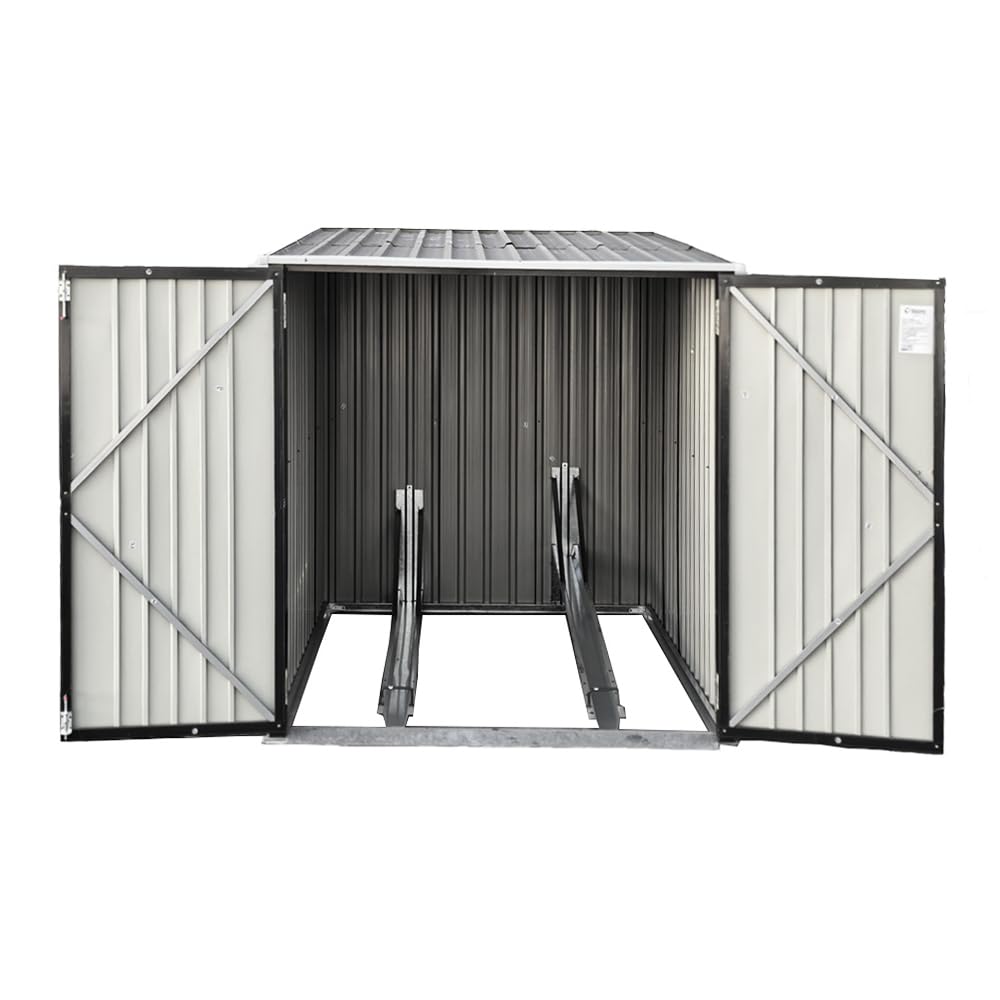 Galvanized Steel Bike Shed with Removable Gravity Locking Racks, Outdoor Bicycle Storage (D199x W141x H143m With 2 Racks)
