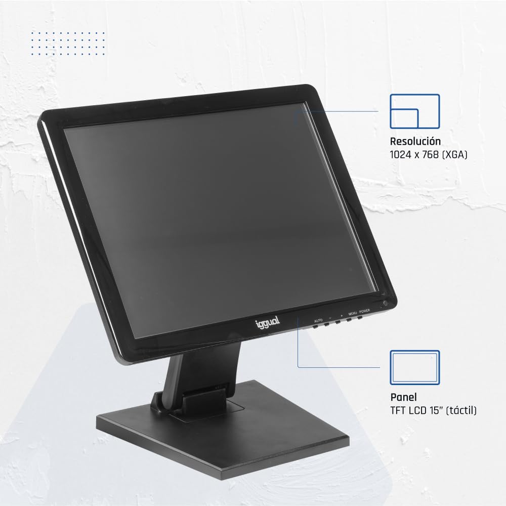iggual IGG315750 moniteur à écran tactile 38,1 cm (15") 1024 x 768 pixels Noir - Moniteurs à écran tactile (38,1 cm (15"), 8 ms, 300 cd/m², TFT, 500:1, Résistant)