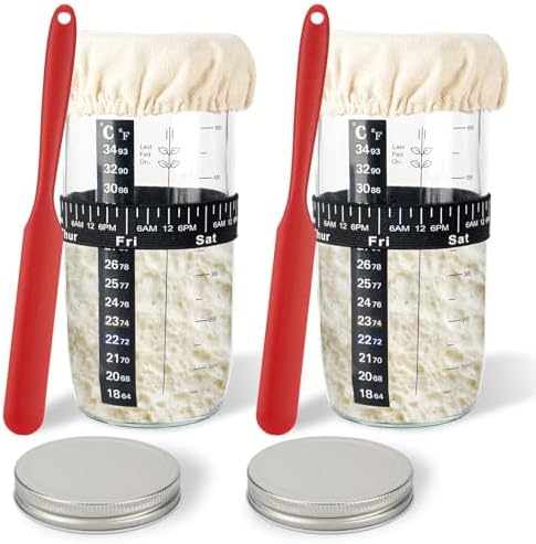 2PACK Sourdough Starter Jar 730ml, 24oz Glass Sourdough Starter K...