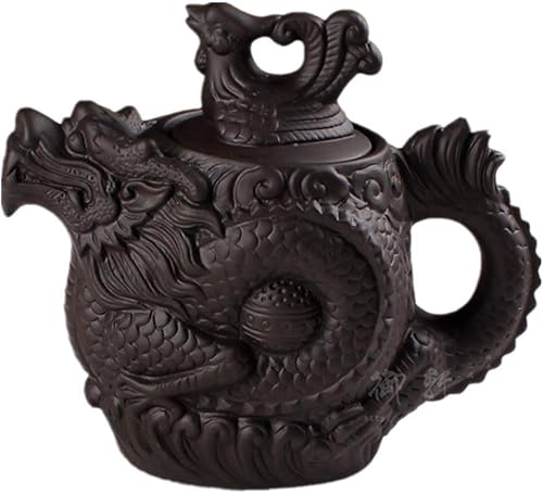 Miniatura 1 de Auténtica tetera Yixing Dragón y Fénix Tetera de gran capacidad Juego de té de arcilla morada, tetera Kung Fu (negro)