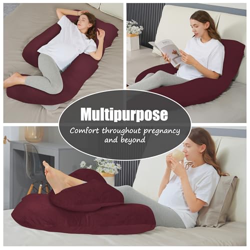 HIPHOP PANDA U-Shaped Pregnancy Pillow for Sleeping - Full Body Maternity Support Pillow with Removable Cover - Comfort for Back, HIPS, Legs, Belly - 57 Inch for Pregnant Women, Burgundy