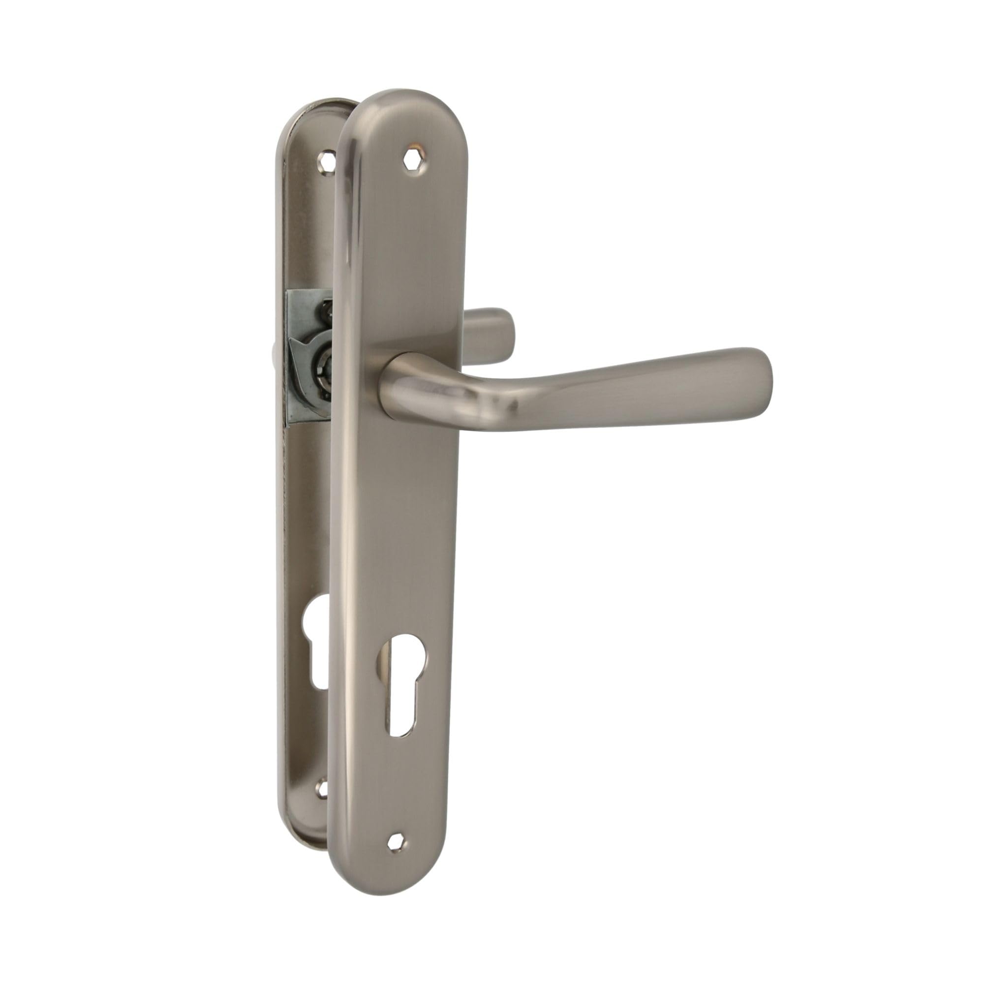 Amig - Juego de Manillas de Placa de Latón, Modelo 252PB85, Medida: 250 X 40 mm, Cuadradillo de 8 mm, Resistente a la Corrosión, Incluye tornillería, Acabado: Cromado mate