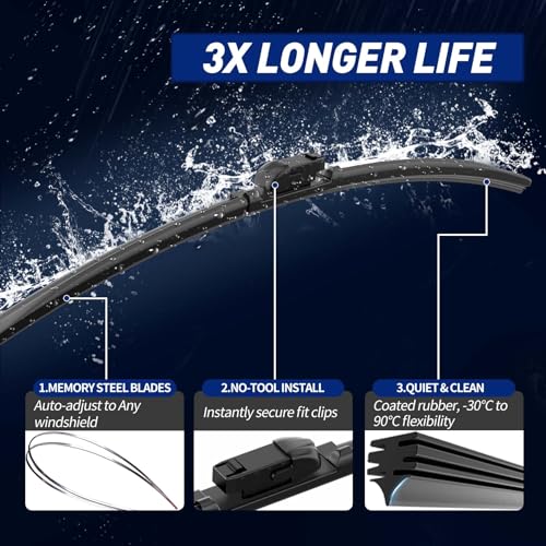 Image of Front and Rear Windshield Wiper Blades, 3 Pcs Front and Back Windshield Wipers Blades Replacement for Subaru Outback 2020-2025, Car Window Wiper Blades for 2020 2021 2022 2023 2024 2025