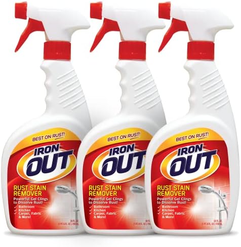 Iron Out Rust Stain Remover Spray Gel, Remove and Prevent Rust Stains in Bathrooms, Kitchens, Appliances, Laundry, and Outdoors, 3 Pack of 24 Ounce Bottles