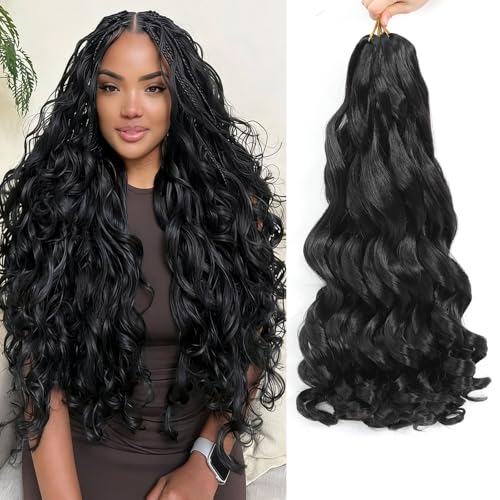 French Curl Braiding Hair 18 Inch Natural Black Curly Braiding Hair 8 Packs Pre Stretched French Curl Braids Loose Wavy Synthetic Hair Extensions for Black Women (18 inch 8 packs)