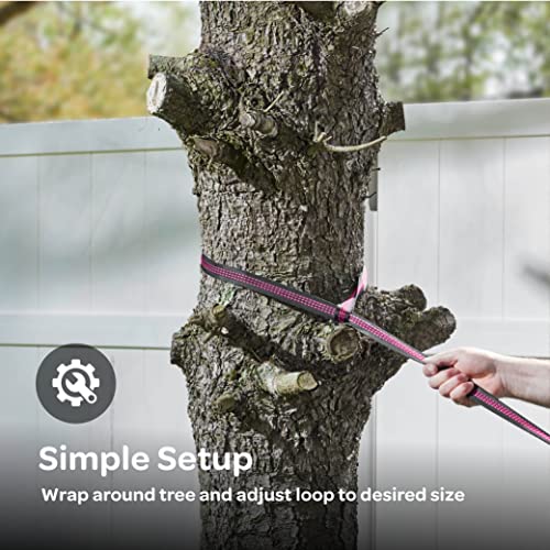 Image of Durable Hammock 500 lb Capacity, Nylon Camping Hammock Chair - Double or Single Sizes w /Tree Straps and Attached Carry Bag - Portable for Travel /Backpacking /Beach /Backyard (Large, Fuchsia & Sky Blue)