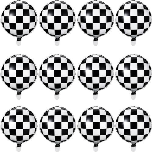 Image of Atpata Funky 18inch Round Checkered Foil Balloons for Chess Theme Racing Theme Biker Theme Birthday Event Party Decorations