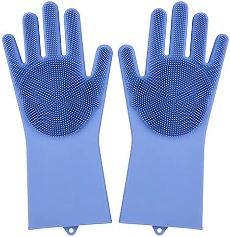 ZLKZZQ 2 PCS Multifunction Silicone Cleaning Gloves Silicone Dish Washing Gloves For Kitchen Household Silicone Dishwashing Gloves -BLUE-one size