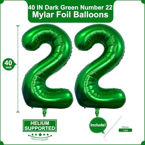 Image of Number 22 Dark green Balloons 40 Inch Giant Dark green Foil 22 Helium Balloons for 22th Dark green Birthday Party Supplies 22th Anniversary Events Decorations