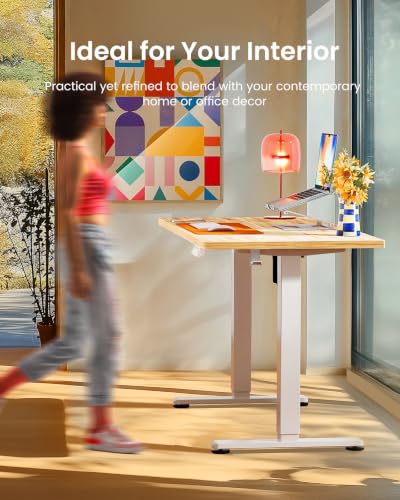 Image of ErGear Height Adjustable Electric Standing Desk, 55 x 28 Inches Sit Stand up Desk, Memory Computer Home Office Desk, Light Vintage Brown