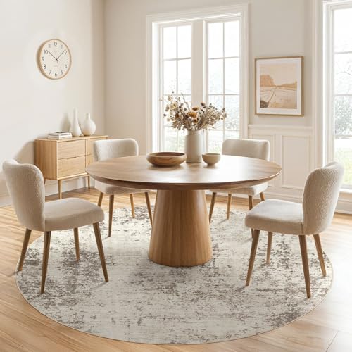 6ft Round Area Rug Living Room Rugs - 6x6 Washable Neutral Modern Abstract Soft Thin Rug Indoor Floor No Slip Rug Carpet for Bedroom Under Dining Table Home Office Decor - Dark Brown