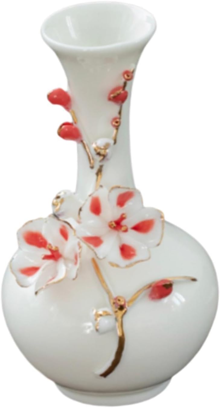 Ceramic Flower Vase Flower Arrangement Unique Decorative Porcelain Vase Plant Holder for Shelf Indoor Desktop Farmhouse Decor, Red Long Neck