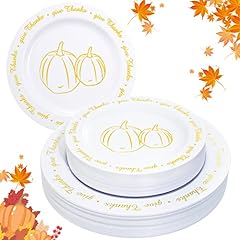 60pcs White and Gold Thanksgiving Pumpkin Plates