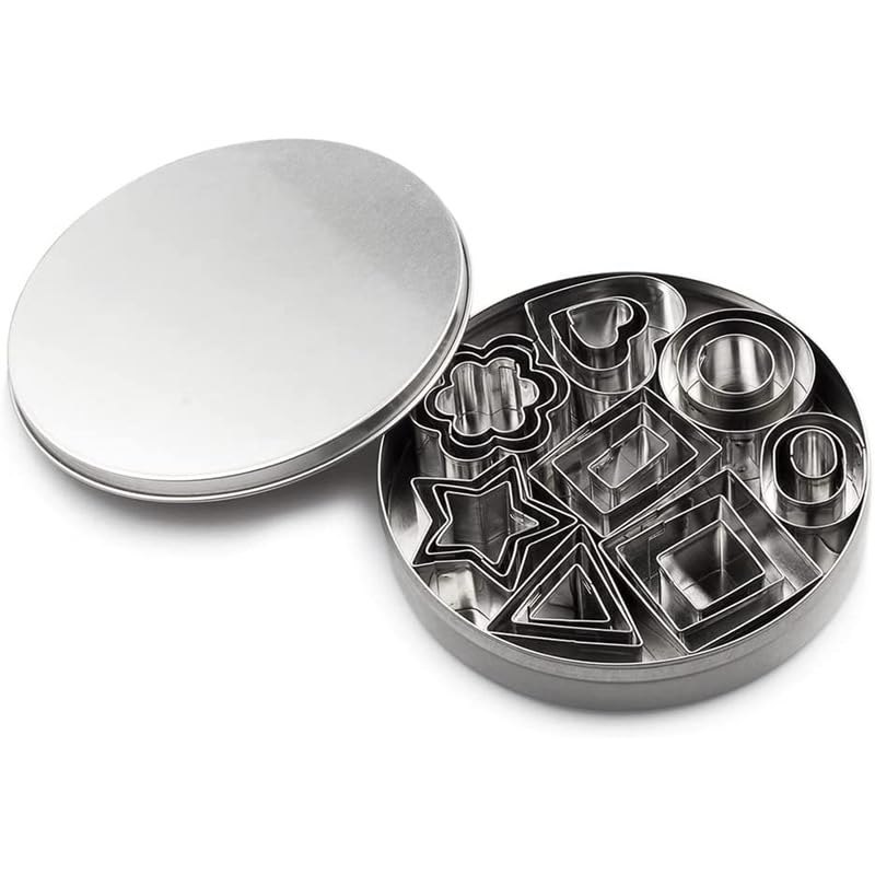 Mini Cookie Cutters, Stainless Steel, 24 Pieces, Small Biscuit Cutters for Cookies & Vegetables, Geometric Cookie Cutter Set for Baking, DIY & Polymer Clay Crafts