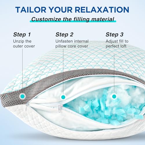 Baskbed Cooling Pillows King Size Set of 2 Shredded Memory Foam - image 3