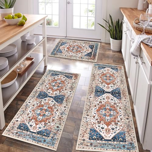 HEBE Boho Kitchen Rug Sets 3 Piece with Runner Non