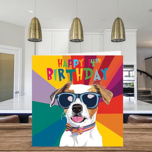 Stuff4 Geburtstagskarte zum 14. Geburtstag für Jungen – Pawsome Cool Dog – Hunde-Geburtstagskarte für 14 Jahre, 145 mm große Hundegruß