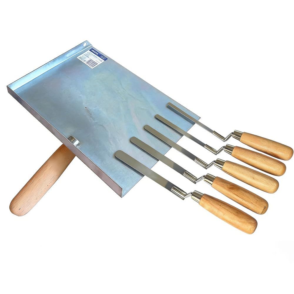 galvanisierte Kelle und 5 Edelstahllöffel-Set für Mauerwerksfugen, Fugenreparatur und Maurerarbeiten – Größen 6-14 mm